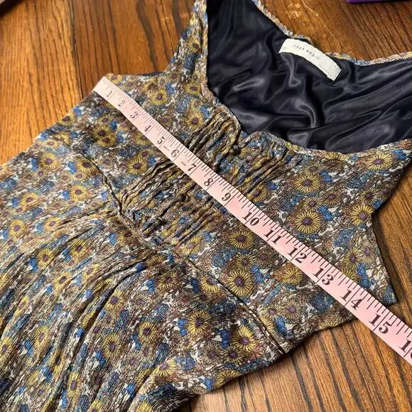 Zara Basic Floral Midi Dress M Sleeveless Boho Ruched Bodice Peasant Cottagecore - Picture 10 of 11